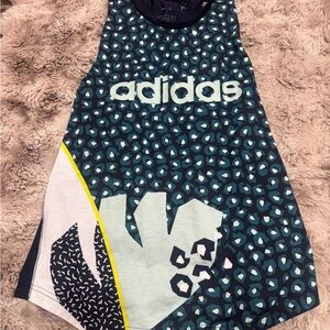 Adidas Women's Blue and White Patterned Tank Top